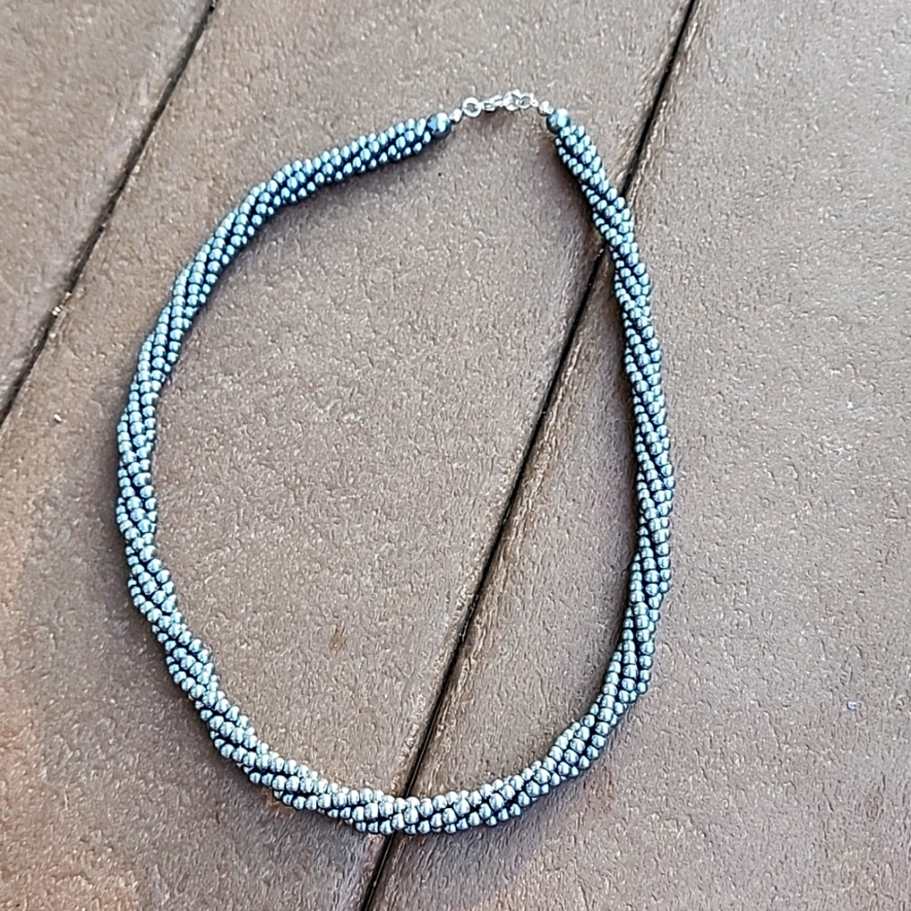 Silver seed bead necklace